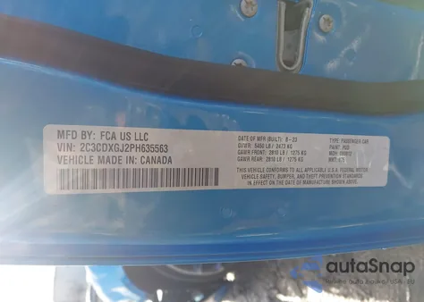 2023 Dodge Charger Scat Pack z USA, uszkodzony, nr VIN 2C3CDXGJ2PH635563